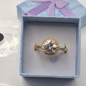 Swarovski Crystal Clear Halo Ring Gold Tone Round NWT